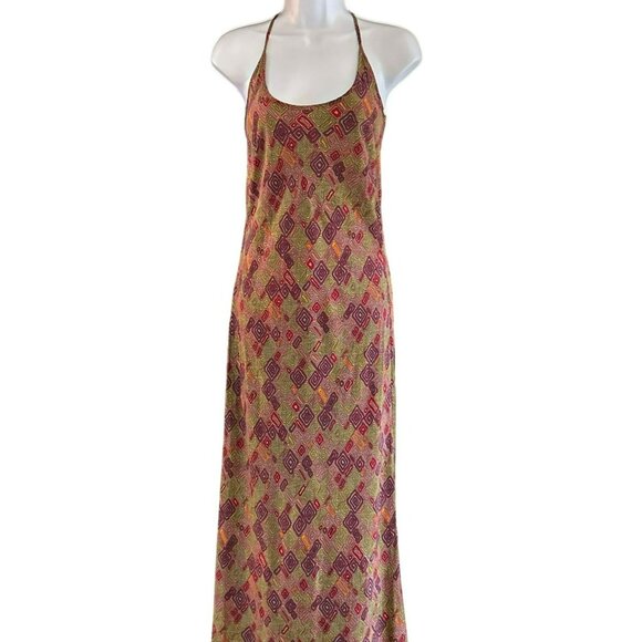 Karen Zambos Vintage Couture Psychedelic Geometric Silk Maxi Slip Dress Size 4 - Picture 2 of 7